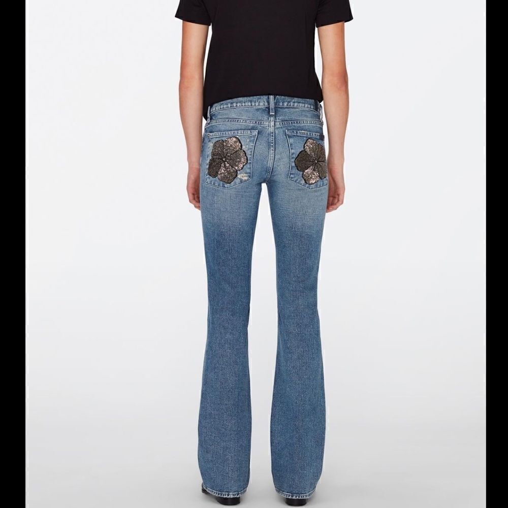 NWT 7 For All Mankind Original Boot Cut Low Rise Embellished Jeans 26 X 33.5